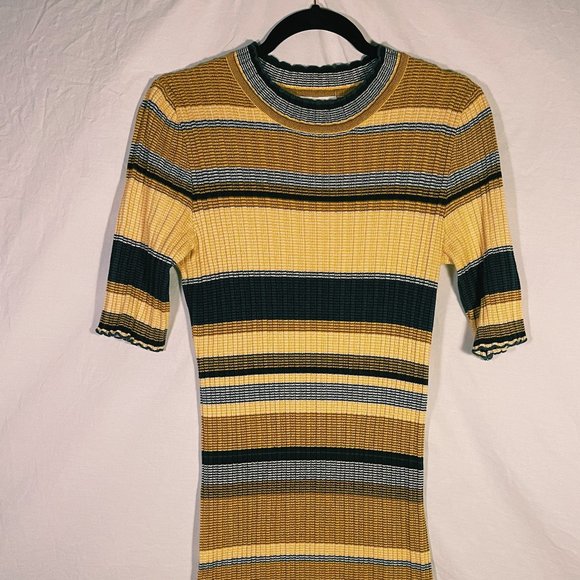 H&M ~ Ribbed Body-con Dress with 3/4 Sleeves, Dual Stripped Pattern (Size M) - Picture 2 of 2